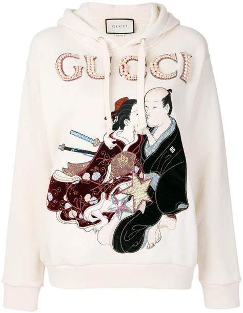 gucci embroidered japanese motif hoodie|gucci logo velvet sweatshirt.